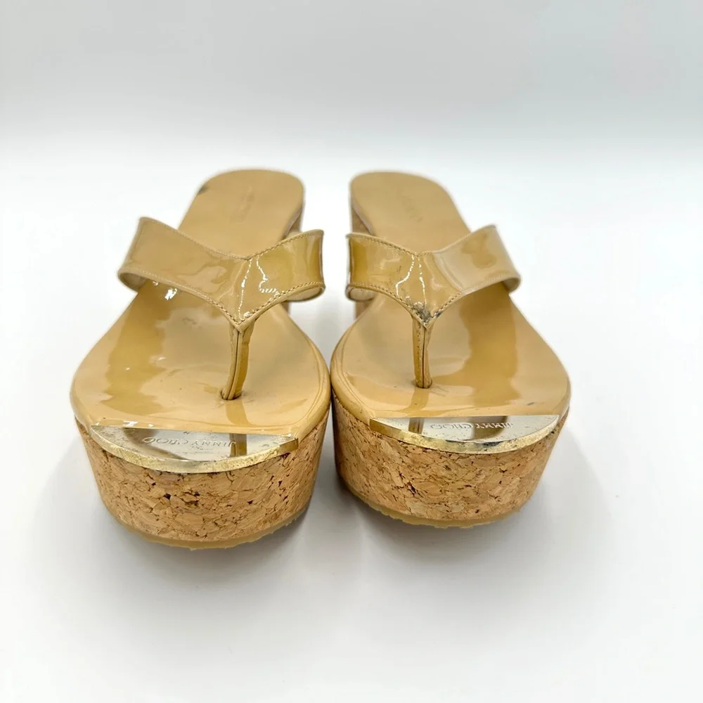 JIMMY CHOO Pathos Patent Leather Cork WEDGES‎ Yellow Women's size 8 EU 38 - Picture 11 of 12